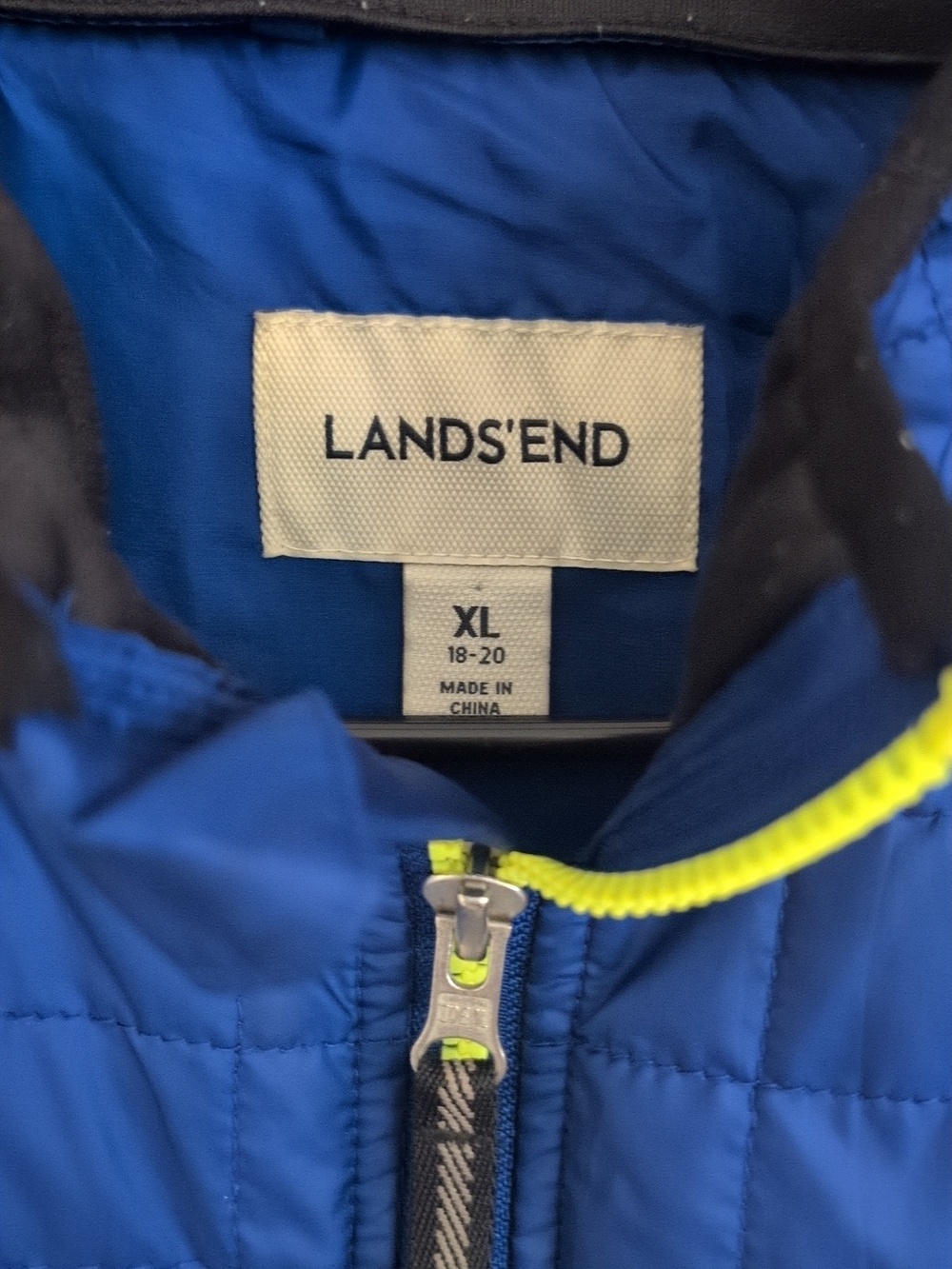 Lands' End Quilted Blue & Black Jacket with Lime Zipper - Picture 2 of 6